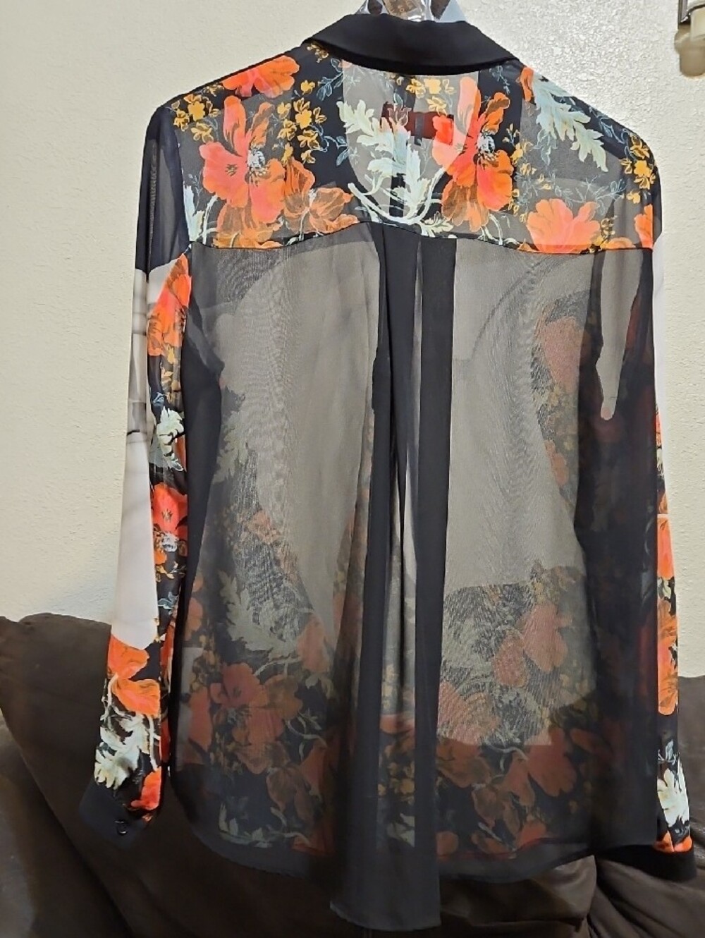 Clover Canyon Black White Blouse with Orange Floral Print - Picture 4 of 6